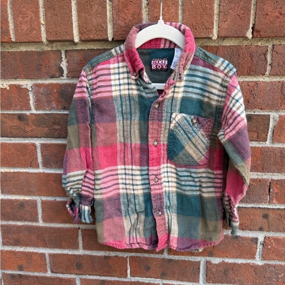 Vintage 90s Bugle Boy Flannel Plaid Button Up Long Sleeve Shirt Size Small 4 boy